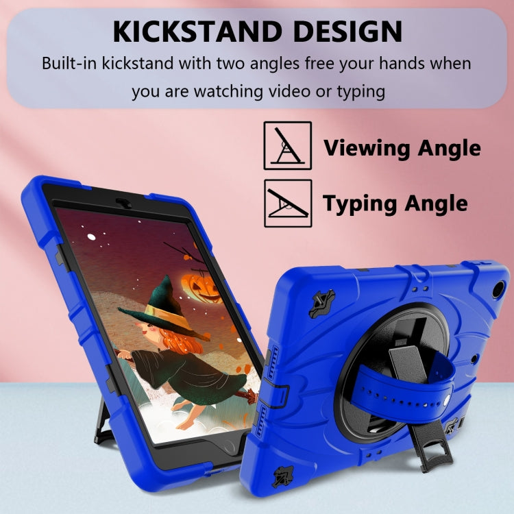 For iPad 9.7 2018 / 2017 / Air 2 Bat Hand Grip Turntable Stand Tablet Case(Blue Black)