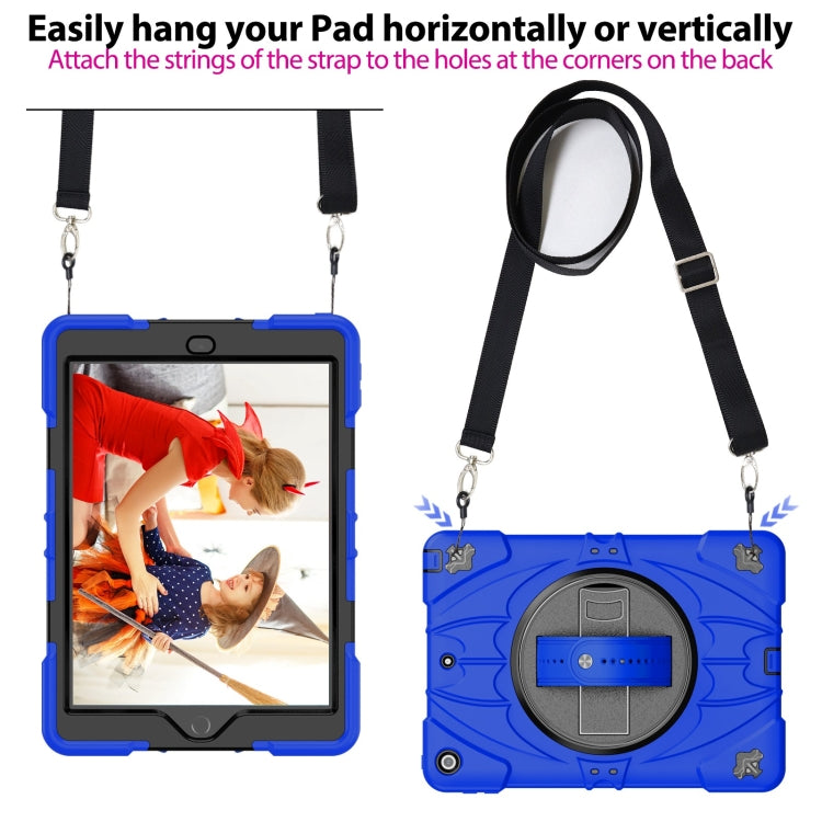 For iPad 9.7 2018 / 2017 / Air 2 Bat Hand Grip Turntable Stand Tablet Case(Blue Black)