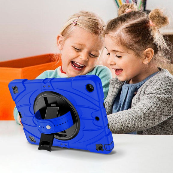 For iPad 9.7 2018 / 2017 / Air 2 Bat Hand Grip Turntable Stand Tablet Case(Blue Black)