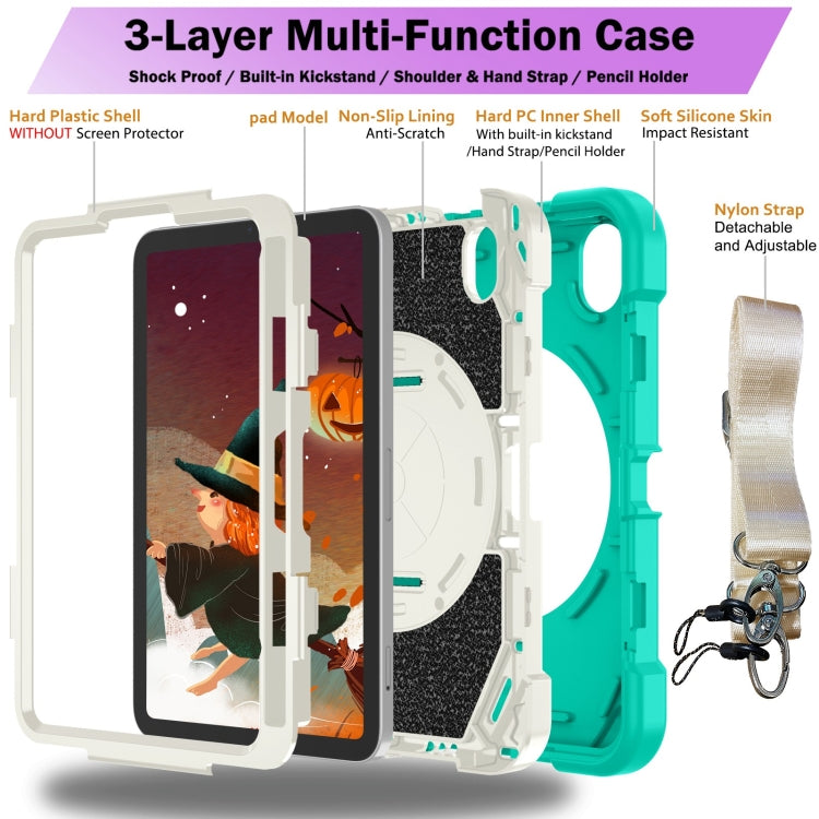 For iPad mini 6 Bat Hand Grip Turntable Stand Tablet Case(Mint Green White)