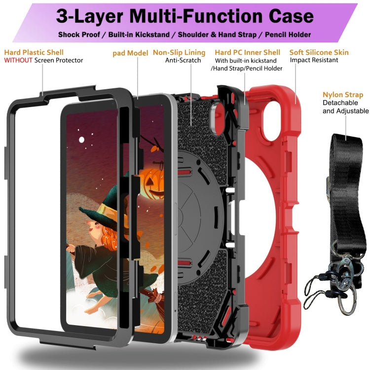 For iPad mini 6 Bat Hand Grip Turntable Stand Tablet Case(Red Black)