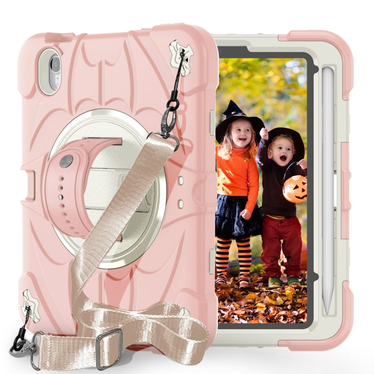 For iPad mini 6 / mini 2024 Bat Hand Grip Turntable Stand Tablet Case(Pink White)