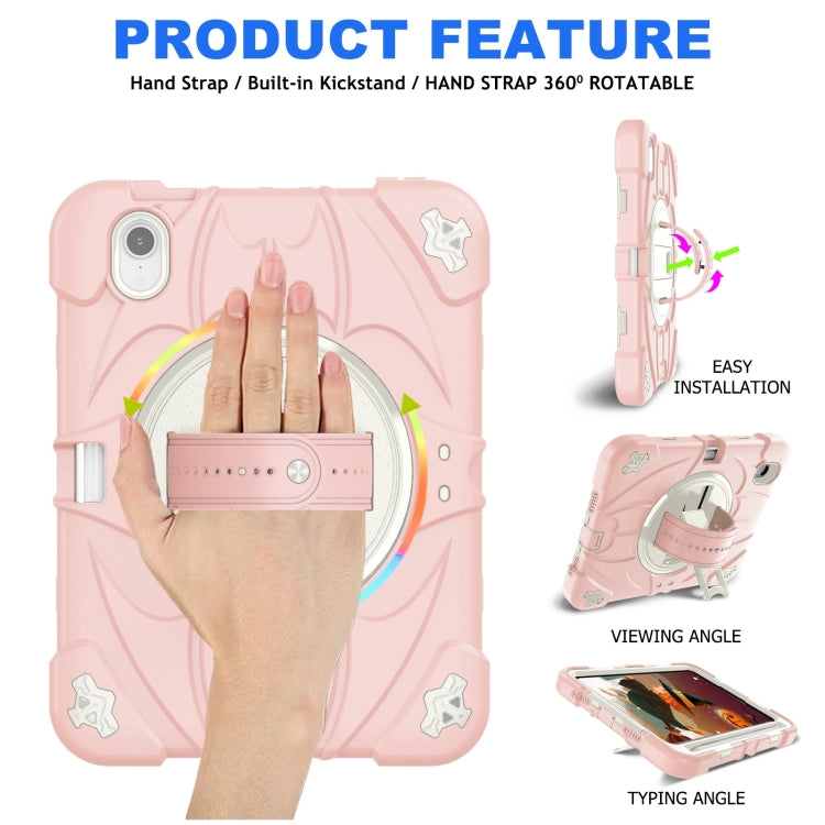 For iPad mini 6 / mini 2024 Bat Hand Grip Turntable Stand Tablet Case(Pink White)