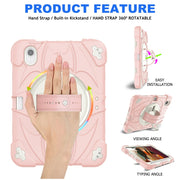 For iPad mini 6 / mini 2024 Bat Hand Grip Turntable Stand Tablet Case(Pink White)