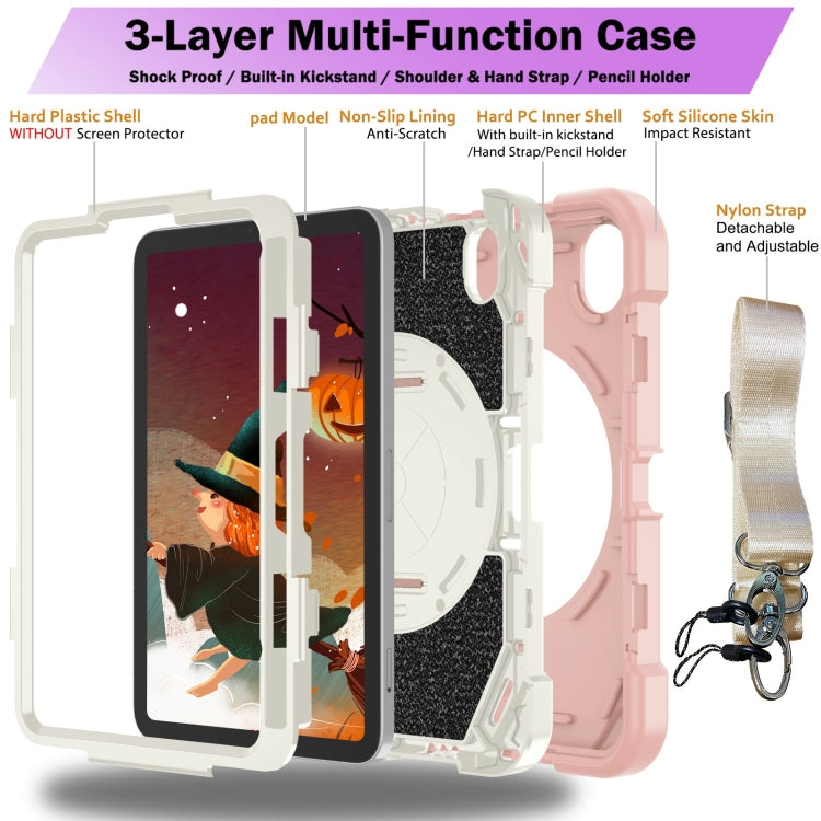 For iPad mini 6 / mini 2024 Bat Hand Grip Turntable Stand Tablet Case(Pink White)