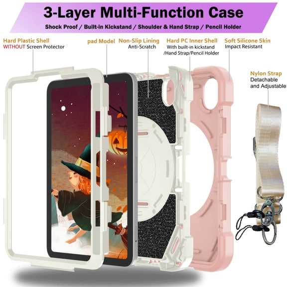 For iPad mini 6 / mini 2024 Bat Hand Grip Turntable Stand Tablet Case(Pink White)