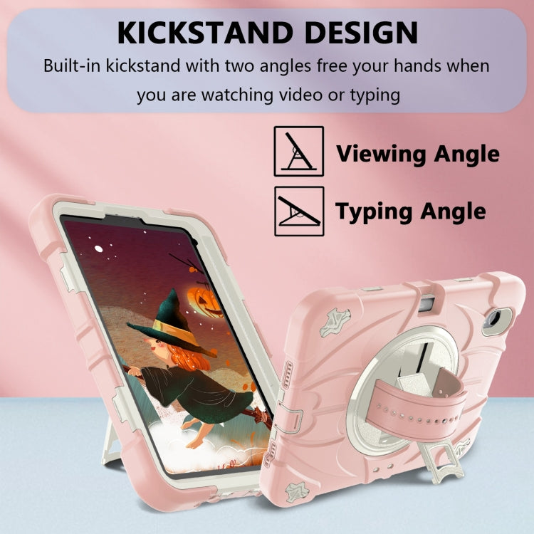 For iPad mini 6 / mini 2024 Bat Hand Grip Turntable Stand Tablet Case(Pink White)