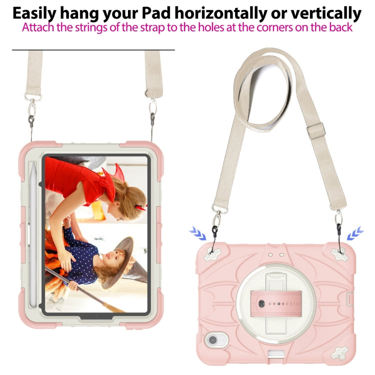 For iPad mini 6 / mini 2024 Bat Hand Grip Turntable Stand Tablet Case(Pink White)