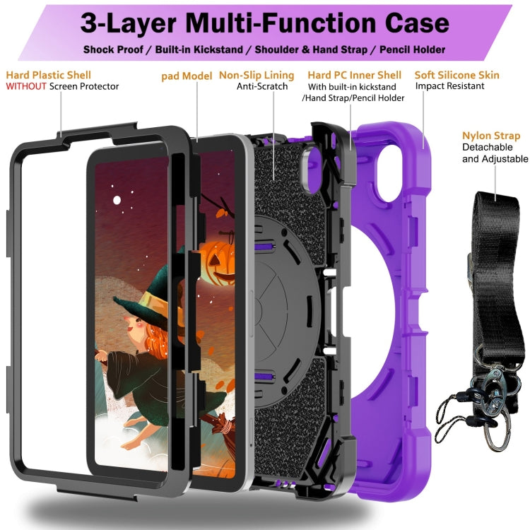 For iPad mini 6 Bat Hand Grip Turntable Stand Tablet Case(Purple Black)