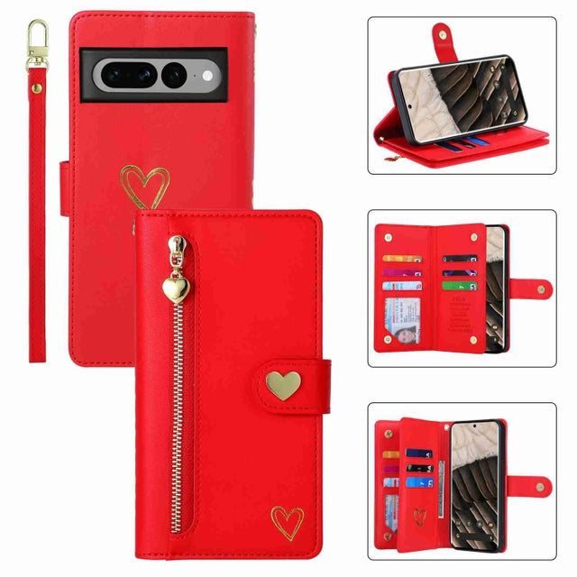 For Google Pixel 7 Pro POLA Love Multi-Card Slots Zipper Wallet Leather Phone Case(Red)