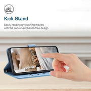 For iPhone 16e Embossed Kitten Phone Leather Case with Lanyard(Blue)