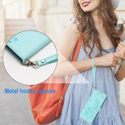 For iPhone 16e Embossed Kitten Phone Leather Case with Lanyard(Mint Green)