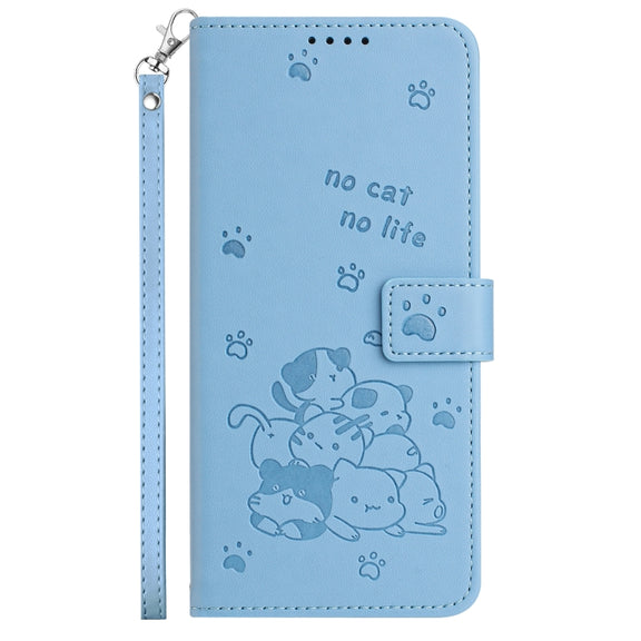 For Tecno Spark Go 2024 4G Embossed Kitten Phone Leather Case with Lanyard(Blue)