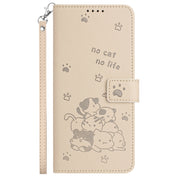 For Motorola Moto G 5G 2024 Embossed Kitten Phone Leather Case with Lanyard(Beige)