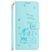 For Motorola Moto G 5G 2024 Embossed Kitten Phone Leather Case with Lanyard(Mint Green)