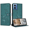 For Motorola Moto G 5G 2024 Embossed Kitten Phone Leather Case with Lanyard(Dark Green) - Motorola Cases by PMC Jewellery | Online Shopping South Africa | PMC Jewellery | Buy Now Pay Later Mobicred