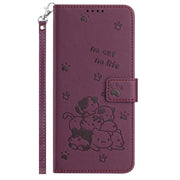 For Motorola Moto G 5G 2024 Embossed Kitten Phone Leather Case with Lanyard(Wine Red)