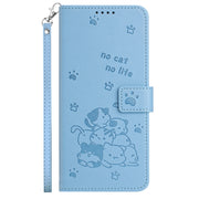 For Motorola Moto G Power 5G 2024 Embossed Kitten Phone Leather Case with Lanyard(Blue)