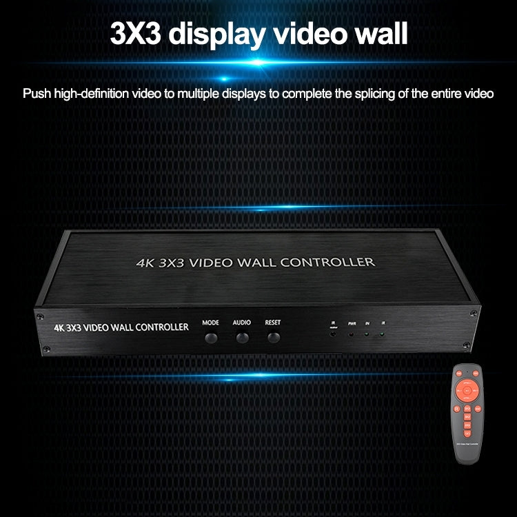 NK-BT88 4K 3x3 HDMI Video Wall Controller Multi-screen Splicing Processor with Remote Controller, Plug:UK Plug