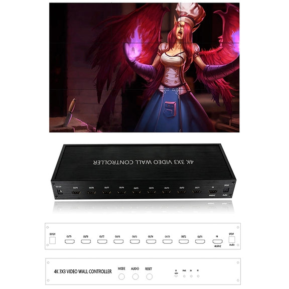 NK-BT88 4K 3x3 HDMI Video Wall Controller Multi-screen Splicing Processor with Remote Controller, Plug:US Plug