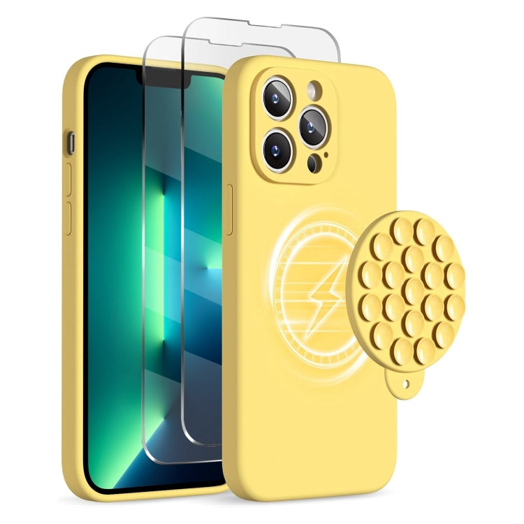 For iPhone 13 Pro Max Silicone Suction Cup MagSafe Phone Case with Screen Film(Yellow)