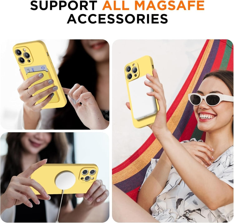 For iPhone 13 Pro Max Silicone Suction Cup MagSafe Phone Case with Screen Film(Yellow)