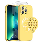 For iPhone 13 Pro Max Silicone Suction Cup MagSafe Phone Case with Screen Film(Yellow)