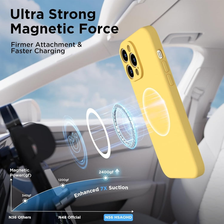 For iPhone 13 Pro Max Silicone Suction Cup MagSafe Phone Case with Screen Film(Yellow)