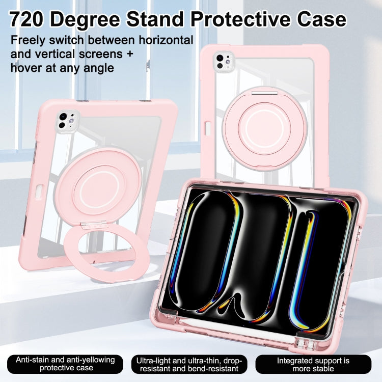 For iPad Pro 11 2024 Crystal Armor PC Hybrid TPU Tablet Case with Pen Slot(Pink)