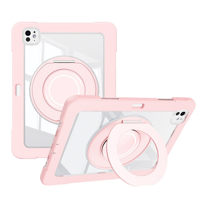 For iPad Pro 11 2024 Crystal Armor PC Hybrid TPU Tablet Case with Pen Slot(Pink)