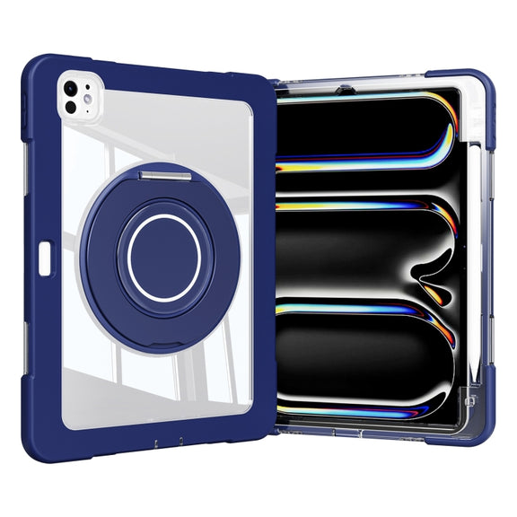 For iPad Pro 11 2024 Crystal Armor PC Hybrid TPU Tablet Case with Pen Slot(Dark Blue)