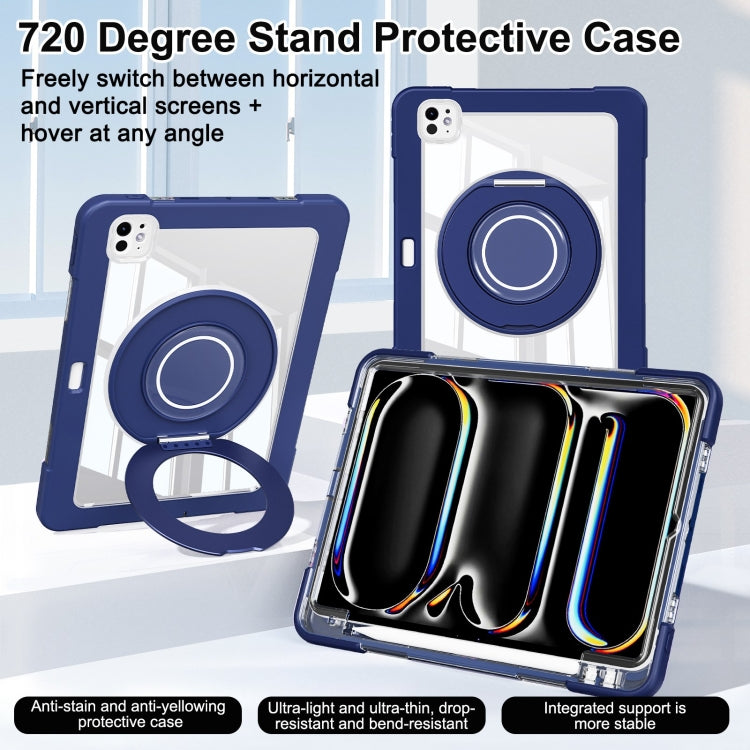 For iPad Pro 11 2024 Crystal Armor PC Hybrid TPU Tablet Case with Pen Slot(Dark Blue)