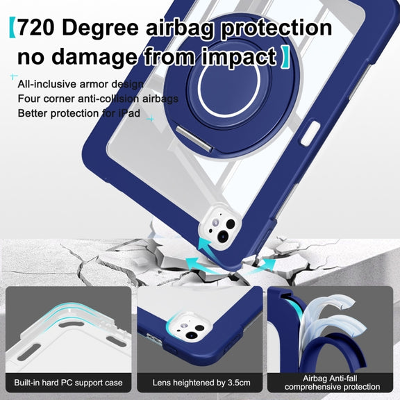 For iPad Pro 11 2024 Crystal Armor PC Hybrid TPU Tablet Case with Pen Slot(Dark Blue)