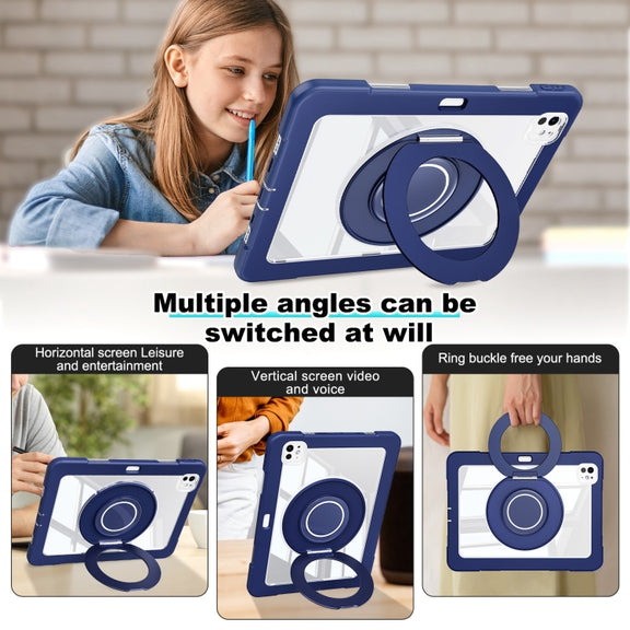 For iPad Pro 11 2024 Crystal Armor PC Hybrid TPU Tablet Case with Pen Slot(Dark Blue)