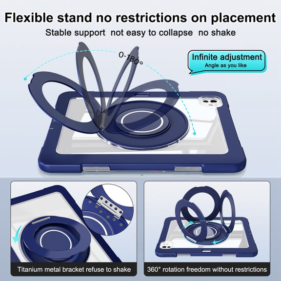For iPad Pro 11 2024 Crystal Armor PC Hybrid TPU Tablet Case with Pen Slot(Dark Blue)