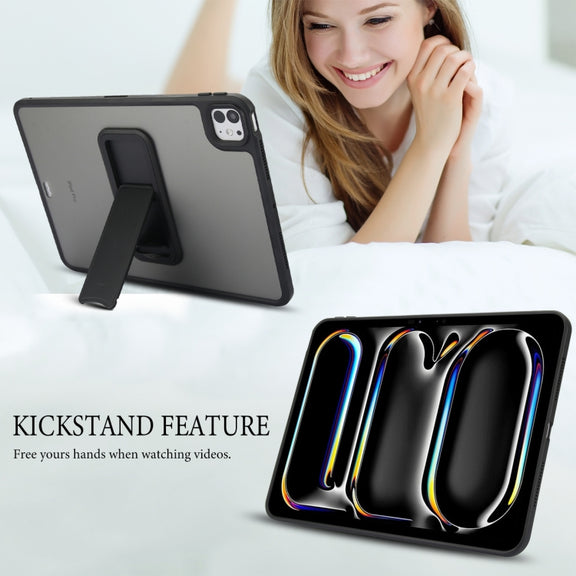 For iPad Air 5 / 4 10.9 inch Skin Feel Holder PC Hybrid TPU Tablet Case(Black)