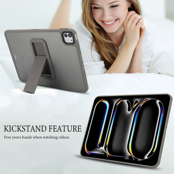 For iPad Air 5 / 4 10.9 inch Skin Feel Holder PC Hybrid TPU Tablet Case(Grey)