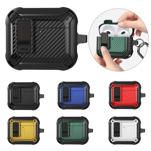 For AirPods 4 Bumblebee Carbon Fiber Shockproof Protective Case with Switch(Blue)