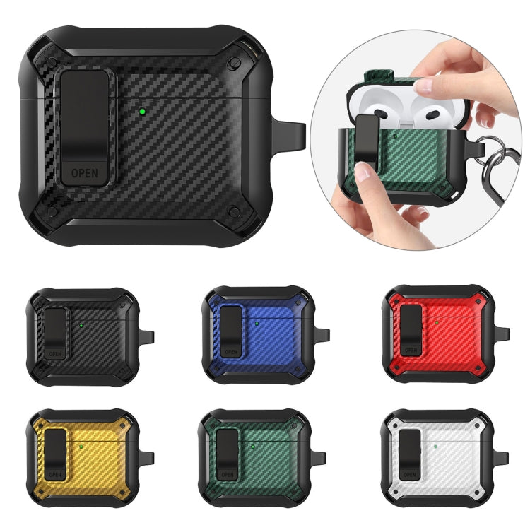 For AirPods 4 Bumblebee Carbon Fiber Shockproof Protective Case with Switch(Green)
