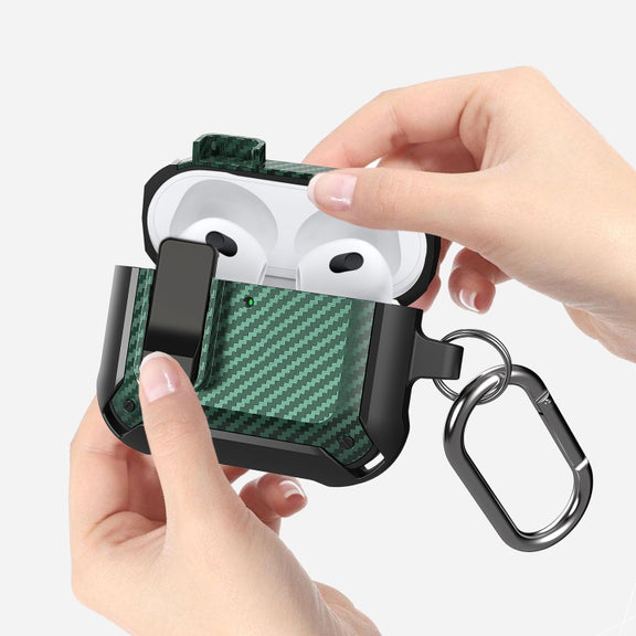 For AirPods 4 Bumblebee Carbon Fiber Shockproof Protective Case with Switch(Blue)