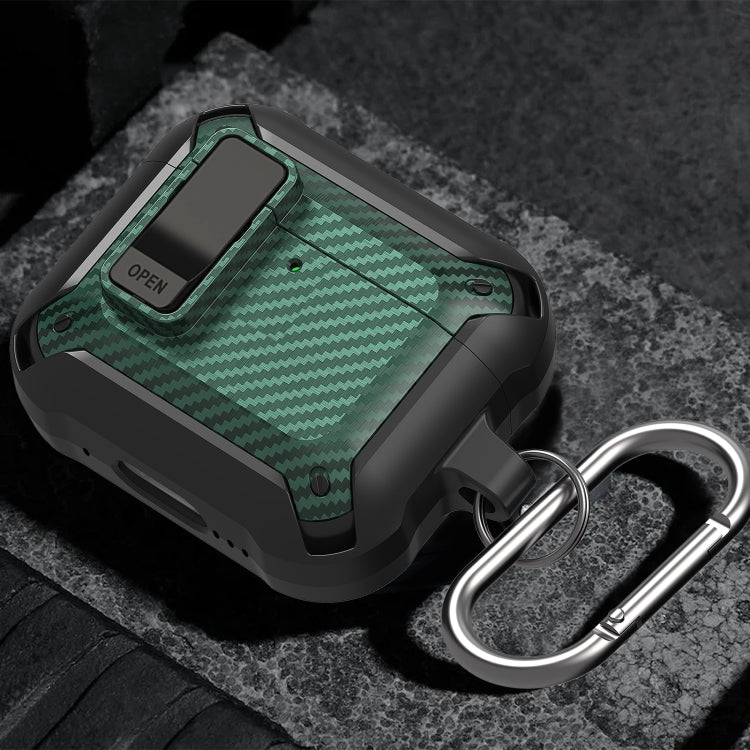 For AirPods 4 Bumblebee Carbon Fiber Shockproof Protective Case with Switch(Black)