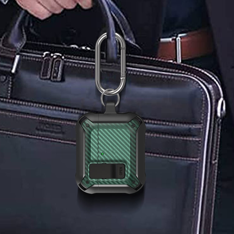 For AirPods 4 Bumblebee Carbon Fiber Shockproof Protective Case with Switch(Green)
