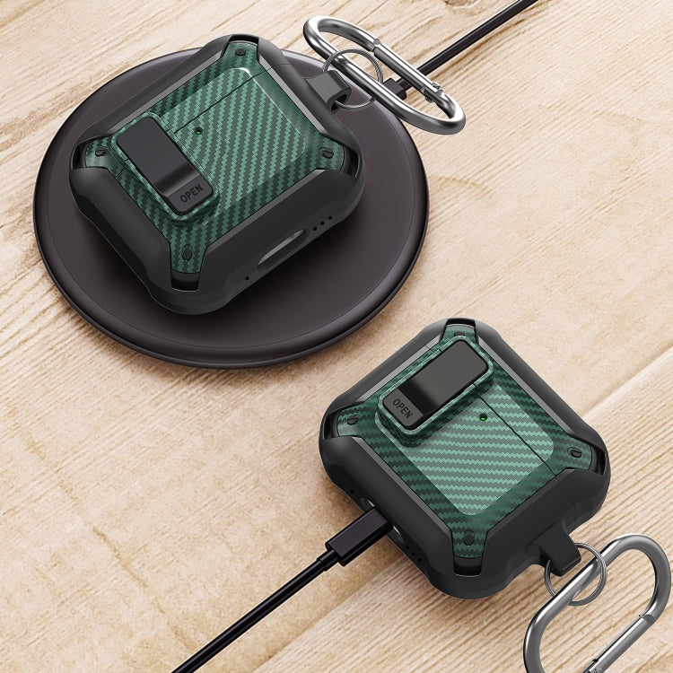 For AirPods 4 Bumblebee Carbon Fiber Shockproof Protective Case with Switch(Green)