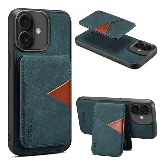 For iPhone 16 ESEBLE E2 Retro Texture Card Slots MagSafe RFID Leather Case(Dark Green)