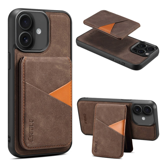 For iPhone 16 Plus ESEBLE E2 Retro Texture Card Slots MagSafe RFID Leather Case(Coffee)