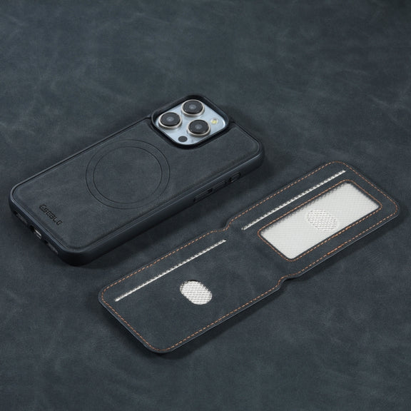 For iPhone 16 Pro Max ESEBLE E2 Retro Texture Card Slots MagSafe RFID Leather Case(Black)