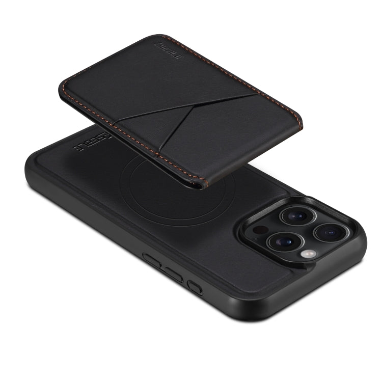 For iPhone 16 Plus ESEBLE E3 Plain Texture Card Slots MagSafe RFID Leather Case(Black)