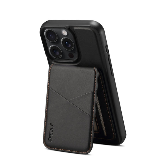 For iPhone 16 Plus ESEBLE E3 Plain Texture Card Slots MagSafe RFID Leather Case(Black)
