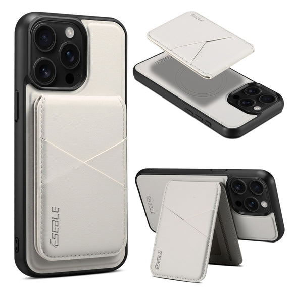 For iPhone 16 Pro Max ESEBLE E3 Plain Texture Card Slots MagSafe RFID Leather Case(Ivory)