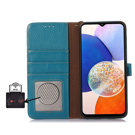 For Honor Play 60 Plus Genuine Leather Litchi Texture RFID Leather Phone Case(Blue)